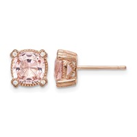 Sterling Silver Rose-tone Polished Textured Pink Crystal & CZ Post Earrings view 1