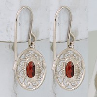 Sterling Silver Rhodium-plated Fancy Garnet Earrings view 4