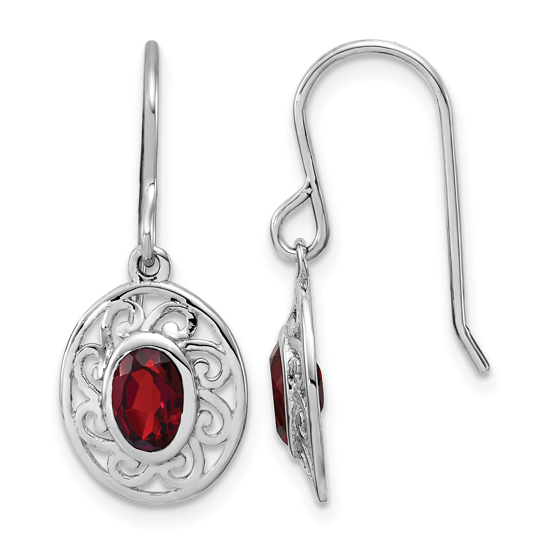 Sterling Silver Rhodium-plated Fancy Garnet Earrings (QE1453)
