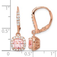 Sterling Silver Rose-tone Pink Crystal & CZ Halo Leverback Dangle Earrings view 4