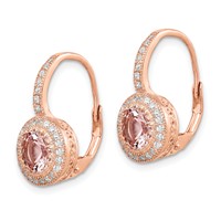 Sterling Silver Rose-tone Polished Pink Crystal CZ Halo Leverback Earrings view 2