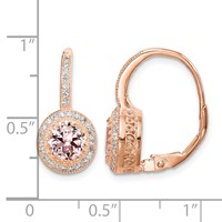 Sterling Silver Rose-tone Polished Pink Crystal CZ Halo Leverback Earrings view 4