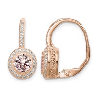 Sterling Silver Rose-tone Polished Pink Crystal CZ Halo Leverback Earrings view 1