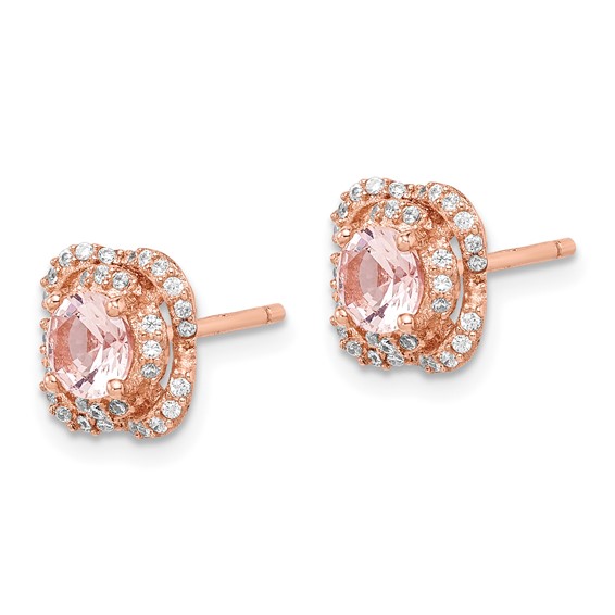 Sterling Silver Rose Gold-plated Polished Pink Crystal & CZ Post Earrings