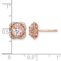 Sterling Silver Rose Gold-plated Polished Pink Crystal & CZ Post Earrings view 4