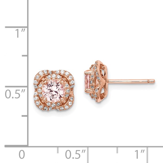 Sterling Silver Rose Gold-plated Polished Pink Crystal & CZ Post Earrings