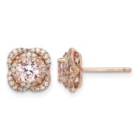 Sterling Silver Rose Gold-plated Polished Pink Crystal & CZ Post Earrings view 1