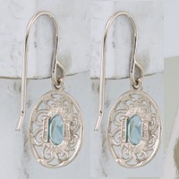 Sterling Silver Rhod-plated Swiss Blue Topaz Filigree Dangle Earrings view 4