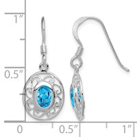 Sterling Silver Rhod-plated Swiss Blue Topaz Filigree Dangle Earrings view 3