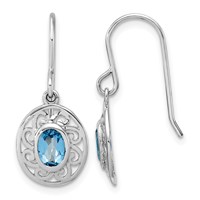 Sterling Silver Rhod-plated Swiss Blue Topaz Filigree Dangle Earrings view 1