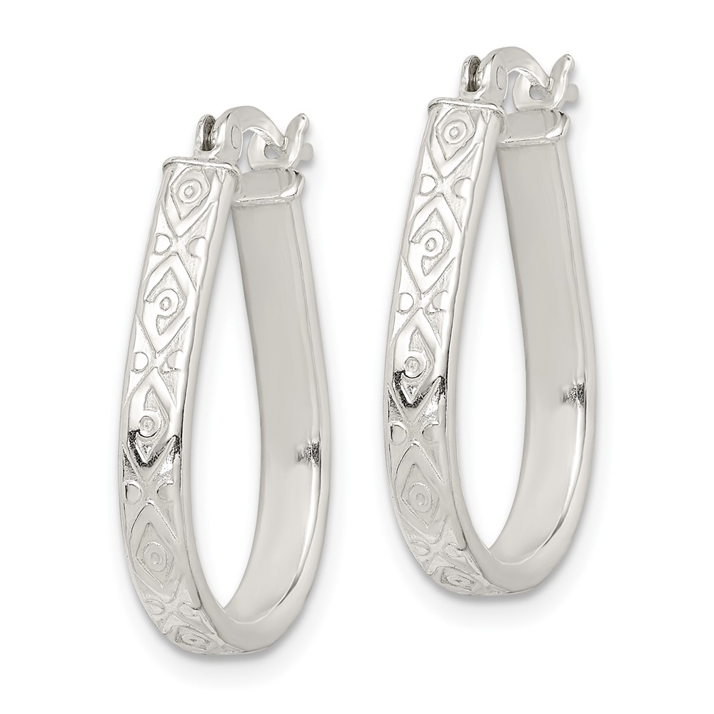 Sterling Silver Patterned 3mm Teardrop Hoop Earrings (QE14547)