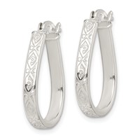Sterling Silver Patterned 3mm Teardrop Hoop Earrings view 2