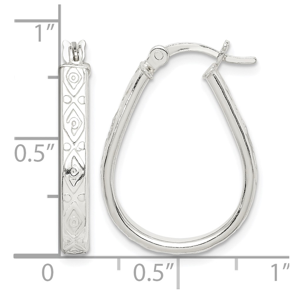 Sterling Silver Patterned 3mm Teardrop Hoop Earrings (QE14547)