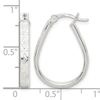 Sterling Silver Patterned 3mm Teardrop Hoop Earrings view 4