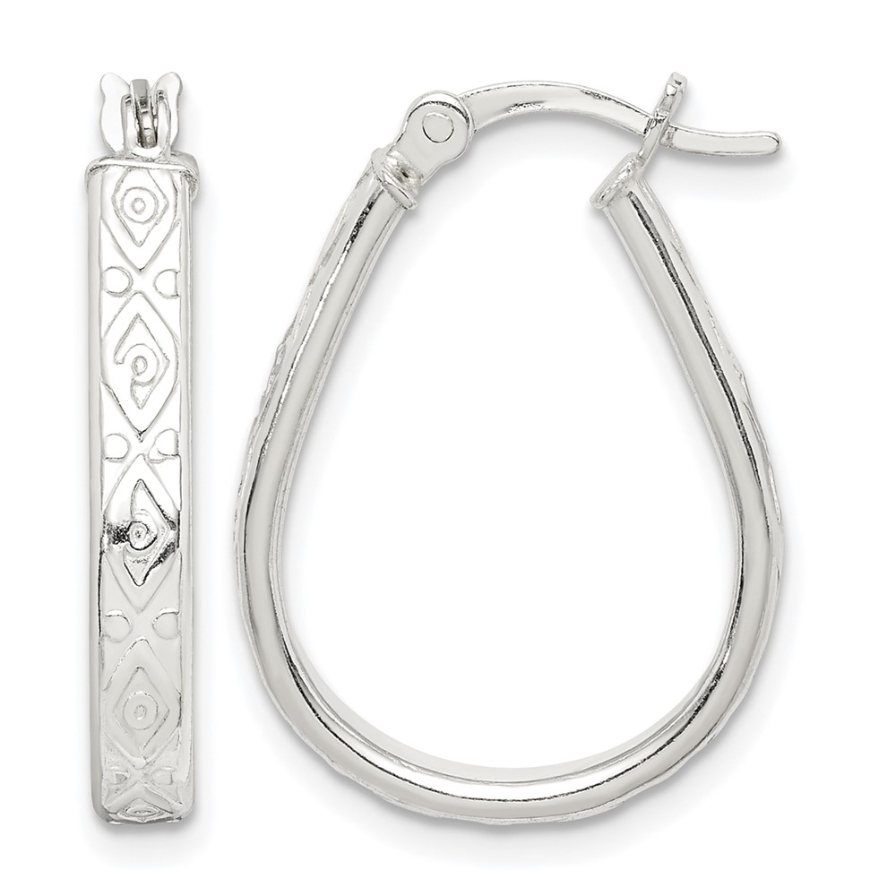 Sterling Silver Patterned 3mm Teardrop Hoop Earrings (QE14547)