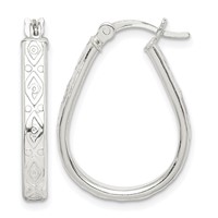 Sterling Silver Patterned 3mm Teardrop Hoop Earrings view 1