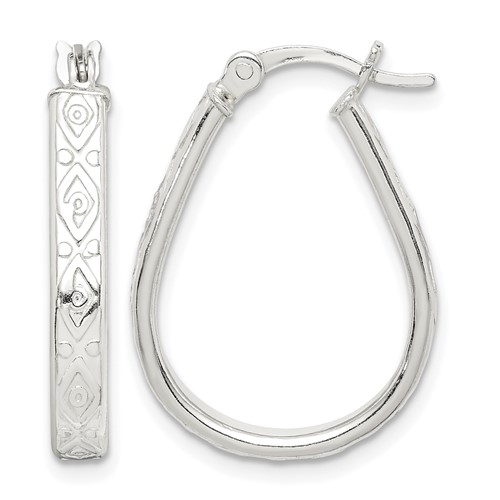 Sterling Silver Patterned 3mm Teardrop Hoop Earrings