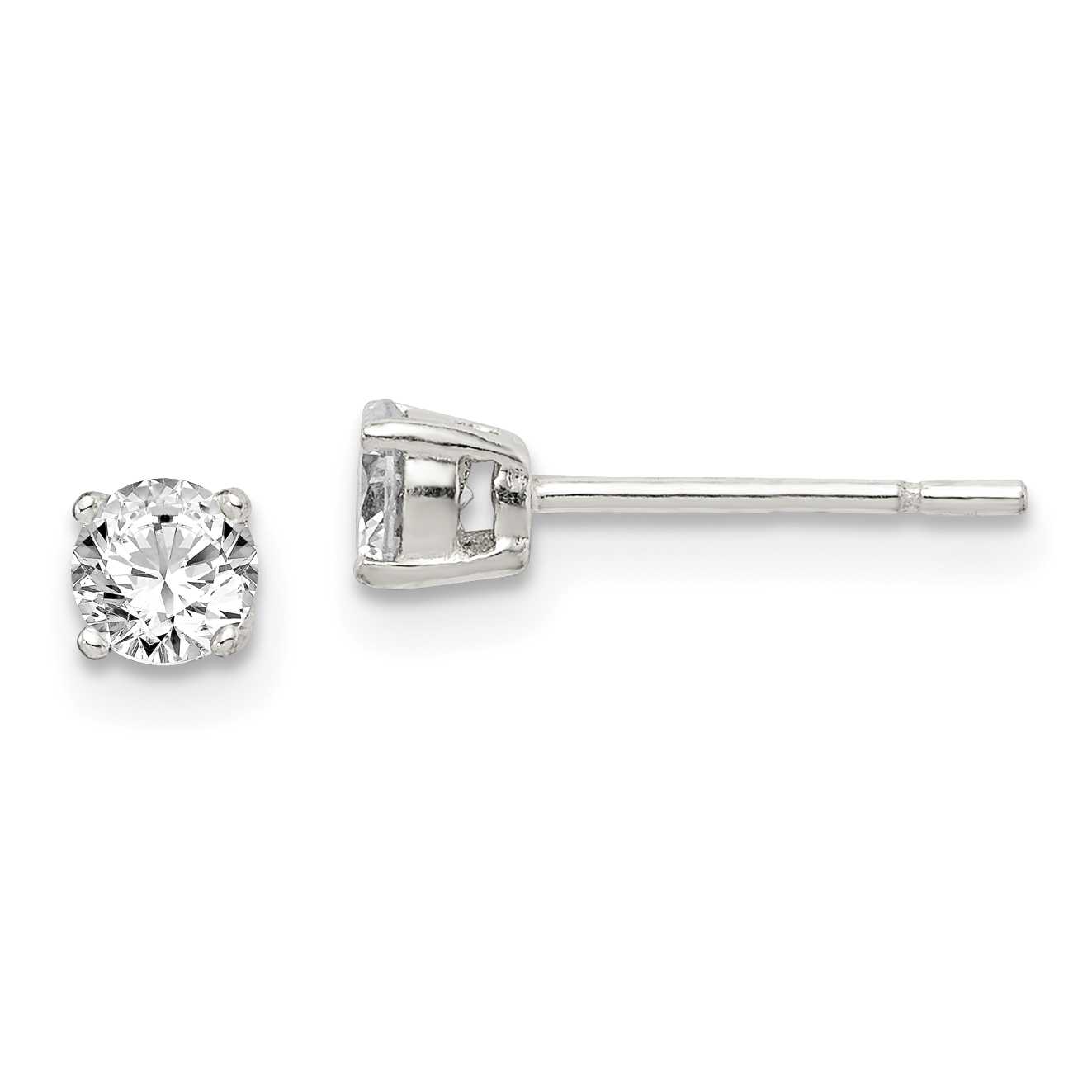 Sterling Silver Polished 4mm Round CZ Stud Earrings (QE14558)