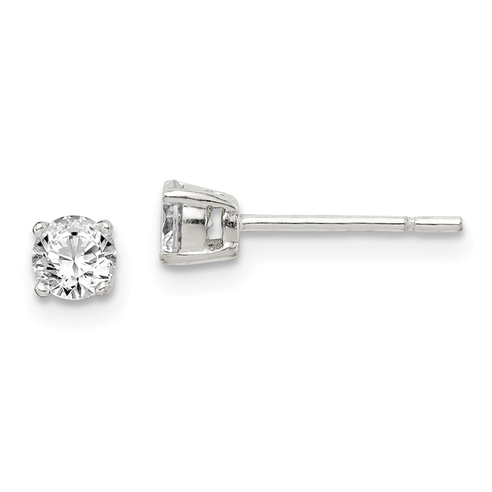 Sterling Silver Polished 4mm Round CZ Stud Earrings (QE14558)