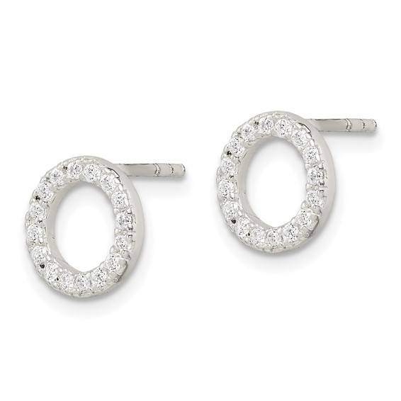 Sterling Silver Polished CZ Circle Post Earrings