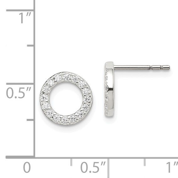 Sterling Silver Polished CZ Circle Post Earrings