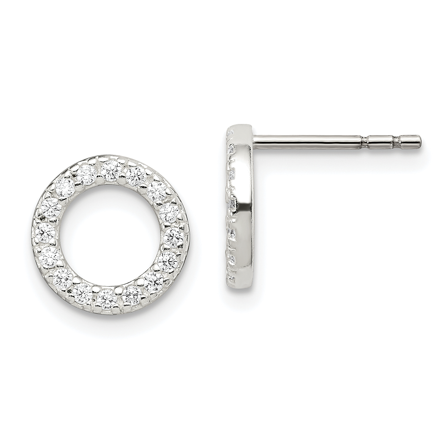 Sterling Silver Polished CZ Circle Post Earrings (QE14564)