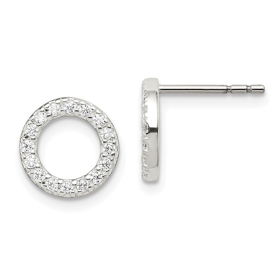 Sterling Silver Polished CZ Circle Post Earrings