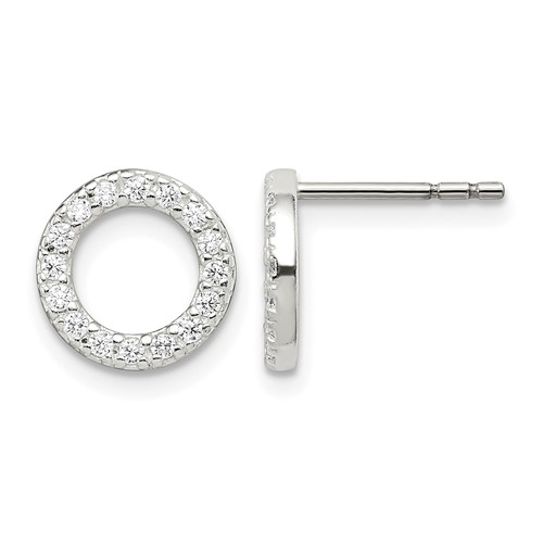 Sterling Silver Polished CZ Circle Post Earrings
