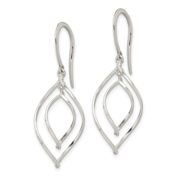 Sterling Silver Polished Fancy Twisted Marquise Shaped Dangle Earrings
