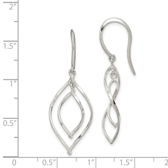 Sterling Silver Polished Fancy Twisted Marquise Shaped Dangle Earrings