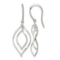 Sterling Silver Polished Fancy Twisted Marquise Shaped Dangle Earrings view 1