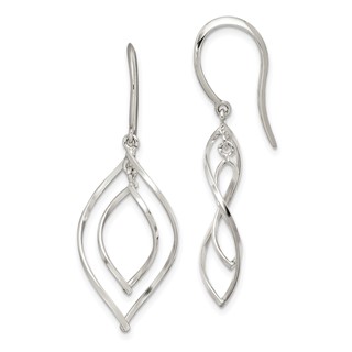 Sterling Silver Polished Fancy Twisted Marquise Shaped Dangle Earrings