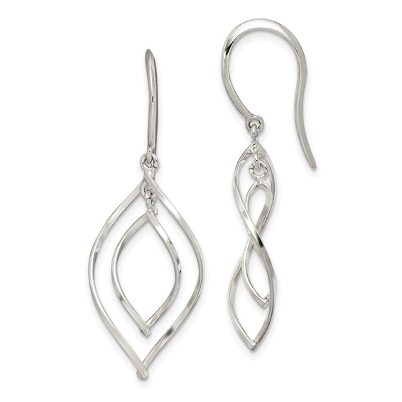 Sterling Silver Polished Fancy Twisted Marquise Shaped Dangle Earrings