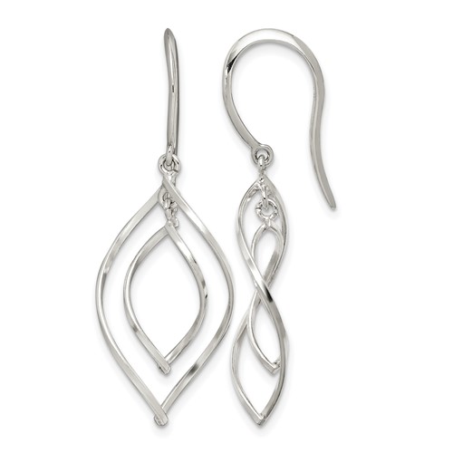 Sterling Silver Polished Fancy Twisted Marquise Shaped Dangle Earrings