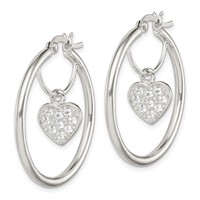 Sterling Silver CZ Heart Hoop Earrings view 2