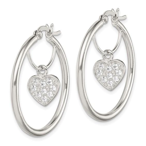 Sterling Silver CZ Heart Hoop Earrings