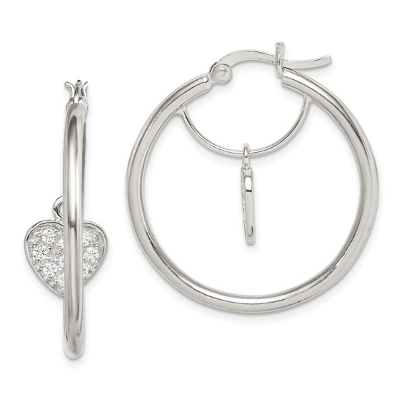 Sterling Silver CZ Heart Hoop Earrings