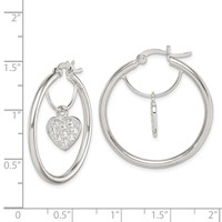 Sterling Silver CZ Heart Hoop Earrings view 4