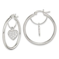 Sterling Silver CZ Heart Hoop Earrings view 1