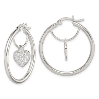 Sterling Silver CZ Heart Hoop Earrings