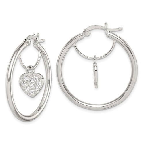 Sterling Silver CZ Heart Hoop Earrings