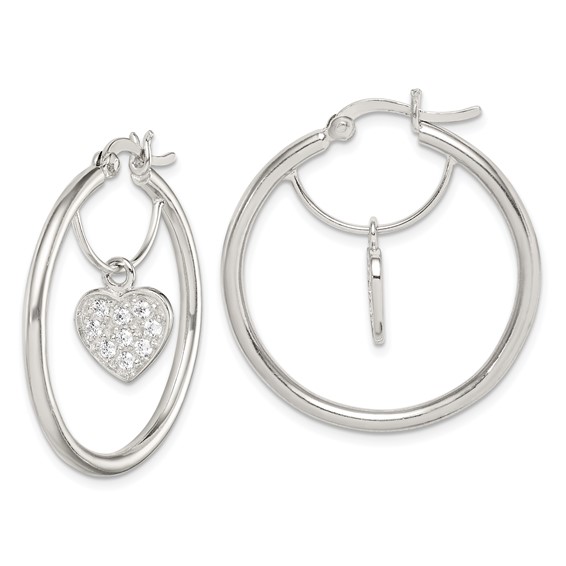 Sterling Silver CZ Heart Hoop Earrings
