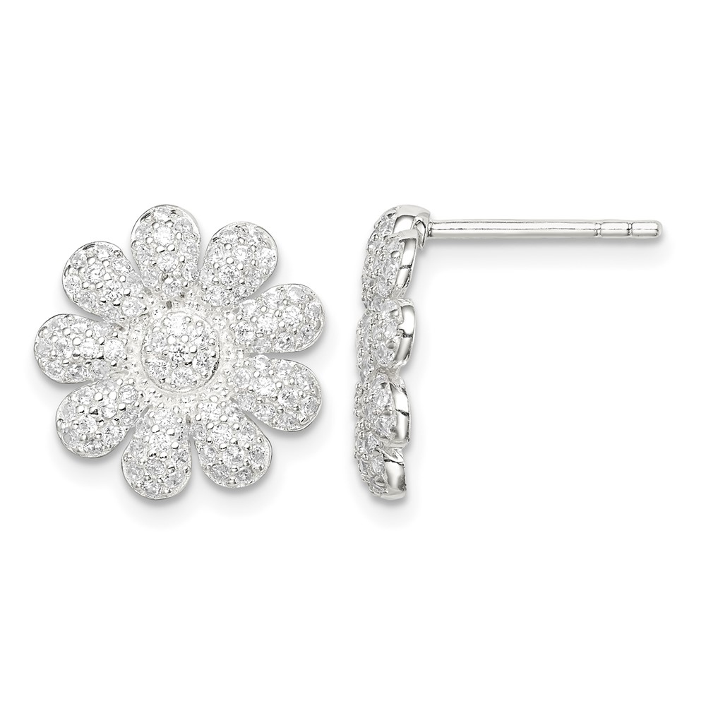 Sterling Silver CZ Flower Post Earrings