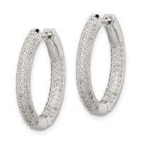 Sterling Silver CZ Hinged Hoop Earrings view 2