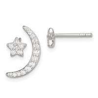 Sterling Silver Polished CZ Moon and Star Post Earrings view 5