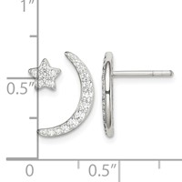 Sterling Silver Polished CZ Moon and Star Post Earrings view 4