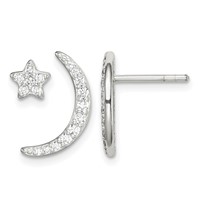 Sterling Silver Polished CZ Moon and Star Post Earrings view 1