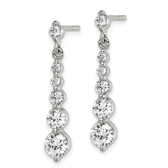 Sterling Silver Polished CZ Journey Post Dangle Earrings