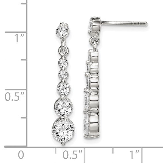 Sterling Silver Polished CZ Journey Post Dangle Earrings