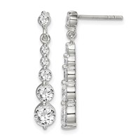 Sterling Silver Polished CZ Journey Post Dangle Earrings view 1